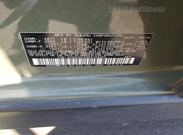 4S4GUHF68R3789065 2024 SUBARU CROSSTREK Green ძრავის განყოფილების ხედი