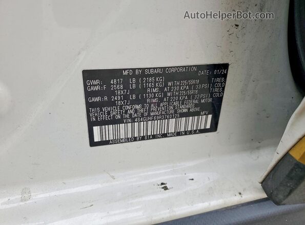 4S4GUHF69R3760125 2024 SUBARU CROSSTREK White VIN կոդի պիտակի տեսք