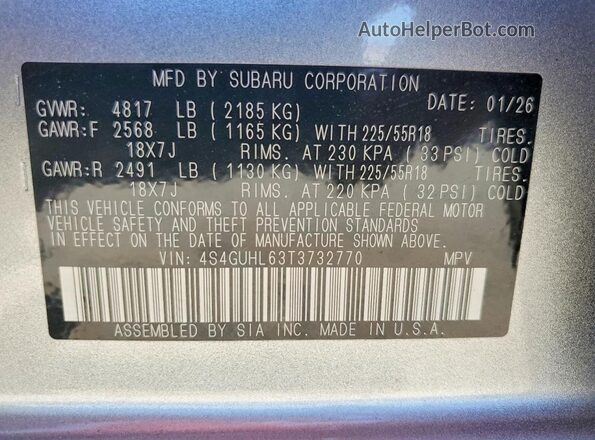 4S4GUHL63T3732770 2026 SUBARU CROSSTREK Silver Vista del compartimento del motor