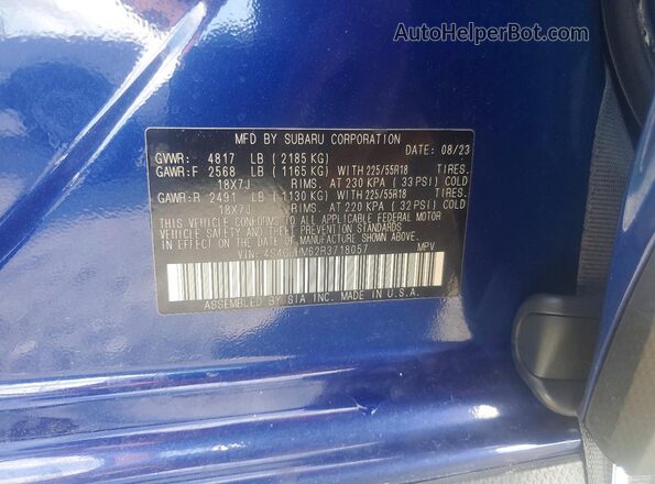 4S4GUHM62R3718057 2024 SUBARU CROSSTREK Blue Widok naklejki z numerem VIN