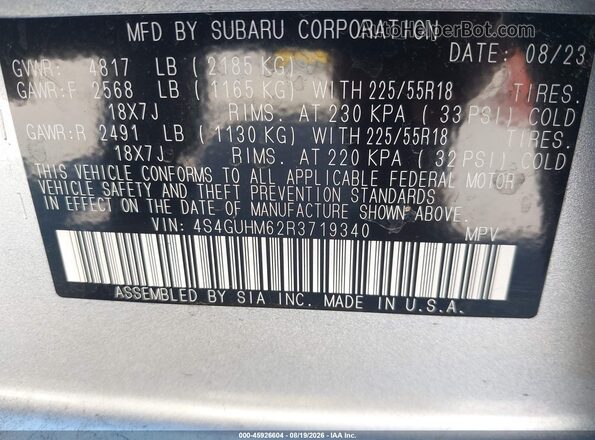 4S4GUHM62R3719340 2024 SUBARU CROSSTREK Серебряный Вид подкапотного пространства