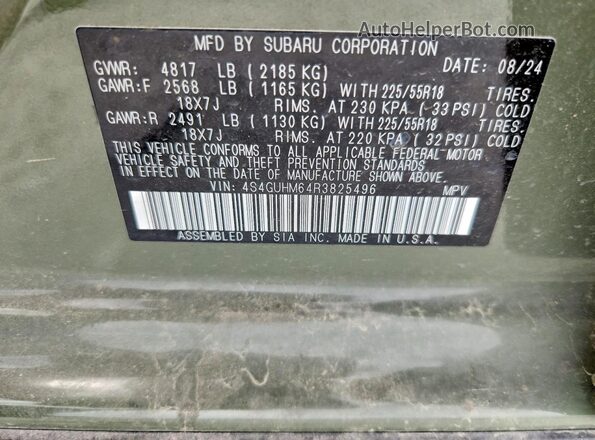 4S4GUHM64R3825496 2024 SUBARU CROSSTREK Green 