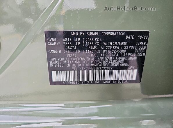 4S4GUHM68R3732822 2024 SUBARU CROSSTREK Green Սալոնի 360 աստիճան տեսք