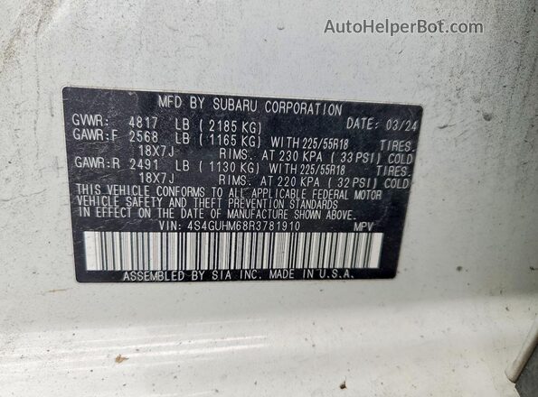 4S4GUHM68R3781910 2024 SUBARU CROSSTREK White Вид підкапотного простору
