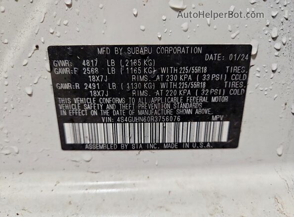 4S4GUHN60R3756076 2024 SUBARU CROSSTREK White Вид підкапотного простору