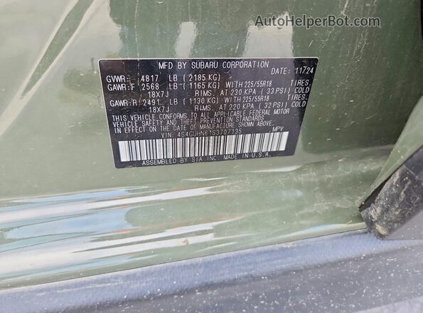 4S4GUHN61S3707135 2025 SUBARU CROSSTREK Green Панорамний вид салону 360°