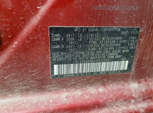 4S4GUHN66R3742103 2024 SUBARU CROSSTREK Red სალონის 360-გრადუსიანი ხედი