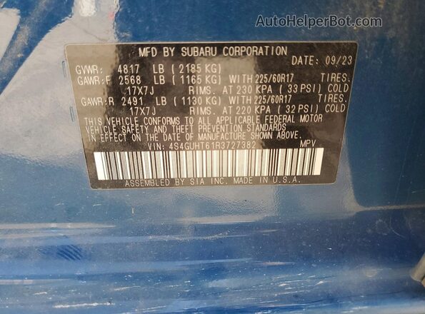 4S4GUHT61R3727382 2024 SUBARU CROSSTREK Blue VIN կոդի պիտակի տեսք