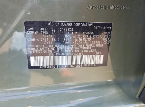 4S4GUHT61R3756963 2024 SUBARU CROSSTREK Green ძრავის განყოფილების ხედი
