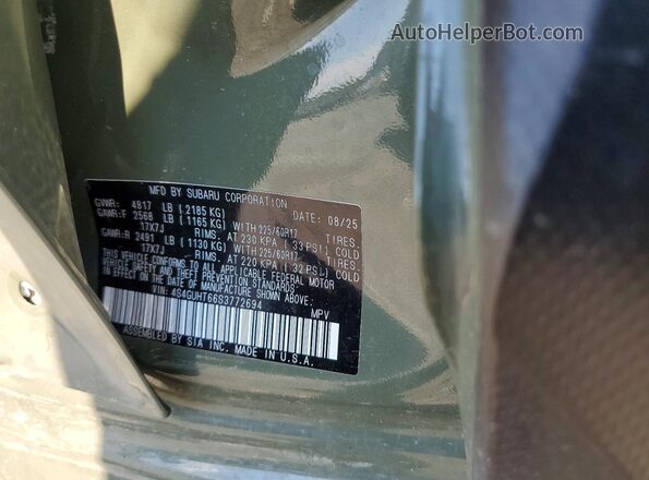 4S4GUHT66S3772694 2025 SUBARU CROSSTREK Green Вид наклейки з VIN-кодом