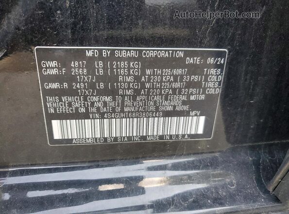 4S4GUHT68R3806449 2024 SUBARU CROSSTREK Черный Вид наклейки с VIN-кодом