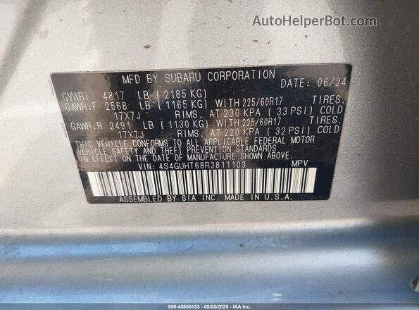 4S4GUHT68R3811103 2024 SUBARU CROSSTREK Silver ძრავის განყოფილების ხედი