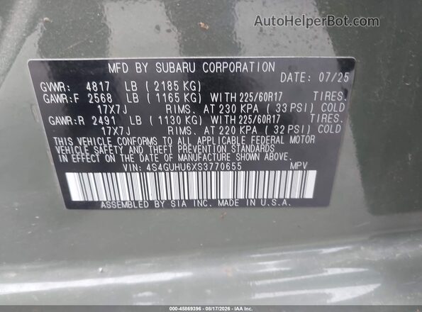 4S4GUHU6XS3770655 2025 SUBARU CROSSTREK Green Vista del compartimento del motor