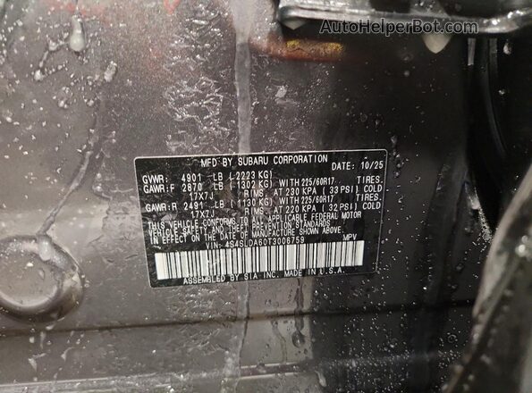 4S4SLDA60T3006759 2026 SUBARU FORESTER Charcoal Widok naklejki z numerem VIN
