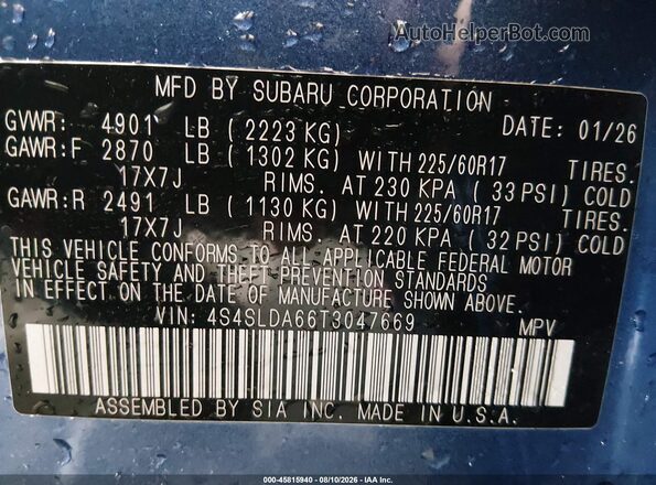 4S4SLDA66T3047669 2026 SUBARU FORESTER Синий Вид подкапотного пространства