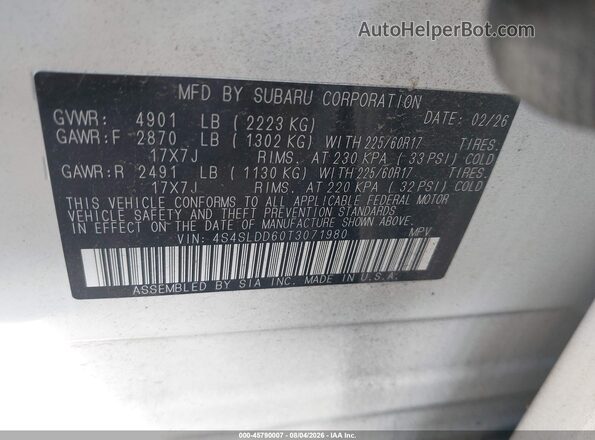 4S4SLDD60T3071980 2026 SUBARU FORESTER Белый Вид подкапотного пространства