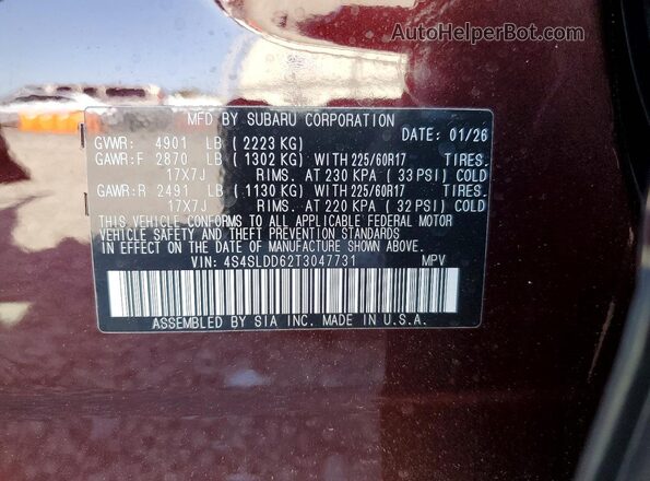 4S4SLDD62T3047731 2026 SUBARU FORESTER Purple VIN sticker view