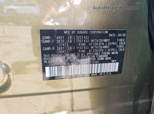 4S4SLDD62T3113582 2026 SUBARU FORESTER Green VIN կոդի պիտակի տեսք