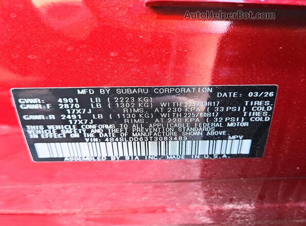 4S4SLDD63T3083489 2026 SUBARU FORESTER Red VIN կոդի պիտակի տեսք