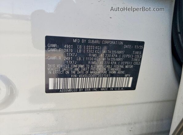 4S4SLDD65T3021561 2026 SUBARU FORESTER White VIN sticker view