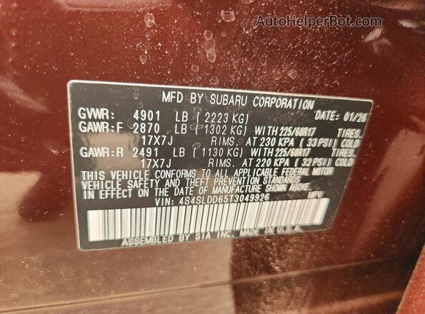 4S4SLDD65T3049926 2026 SUBARU FORESTER Maroon VIN sticker view