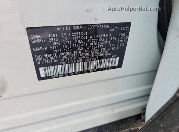 4S4SLDH66T3093900 2026 SUBARU FORESTER White Widok naklejki z numerem VIN