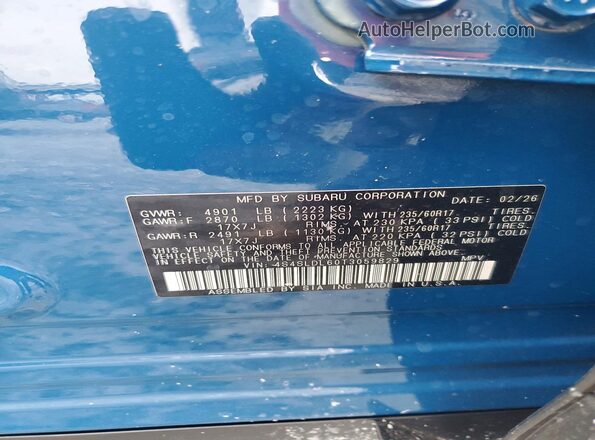 4S4SLDL60T3059829 2026 SUBARU FORESTER Blue Widok wnętrza 360 stopni