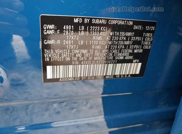 4S4SLDL62T3030221 2026 SUBARU FORESTER Blue სალონის 360-გრადუსიანი ხედი