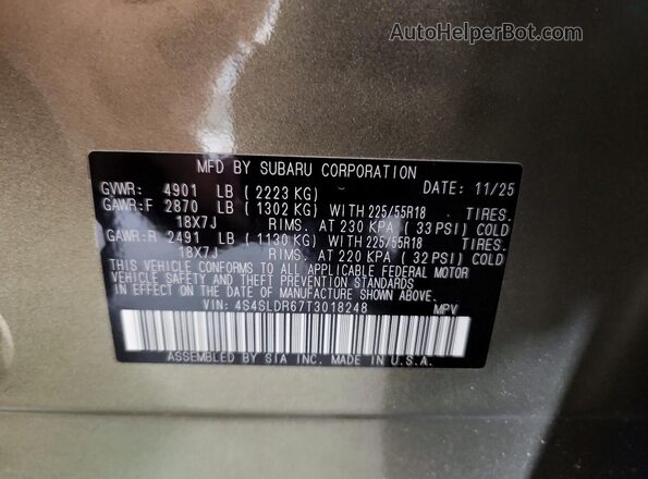4S4SLDR67T3018248 2026 SUBARU FORESTER Green VIN კოდის სტიკერის ხედი