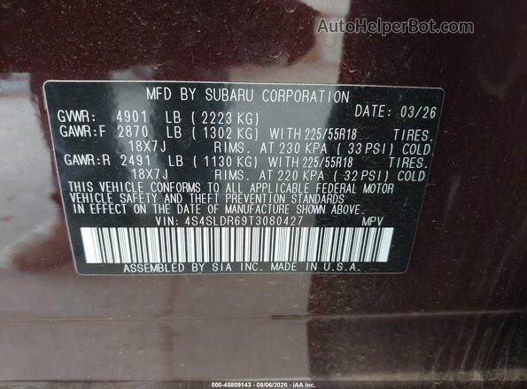 4S4SLDR69T3080427 2026 SUBARU FORESTER Бордовый Вид подкапотного пространства