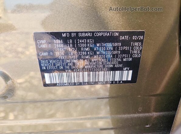 4S4SLST71T3068343 2026 SUBARU FORESTER Green VIN sticker view