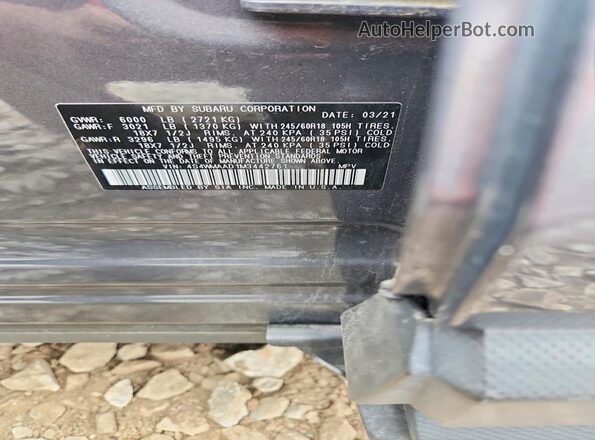4S4WMAAD1M3442761 2021 SUBARU ASCENT Gray Շարժիչի բաժամունքի տեսք