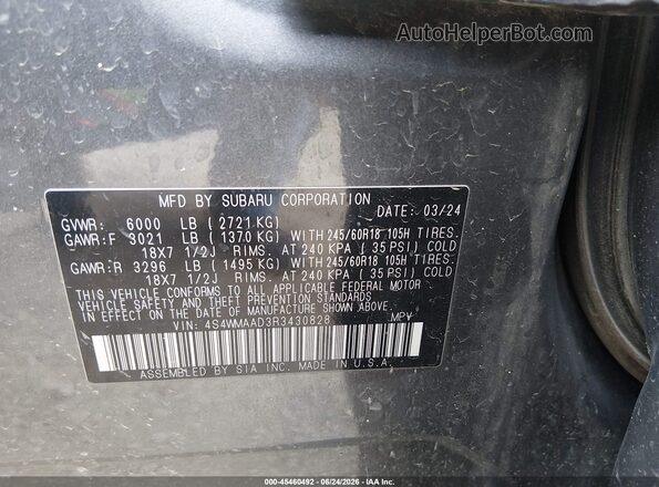 4S4WMAAD3R3430828 2024 SUBARU ASCENT Gray Engine compartment view
