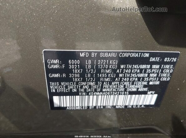 4S4WMAAD6T3421015 2026 SUBARU ASCENT Green Engine compartment view