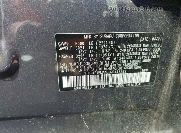 4S4WMAAD8M3447293 2021 SUBARU ASCENT Charcoal VIN sticker view