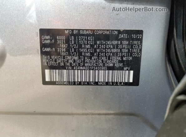 4S4WMABD1P3400965 2023 SUBARU ASCENT Silver Engine compartment view