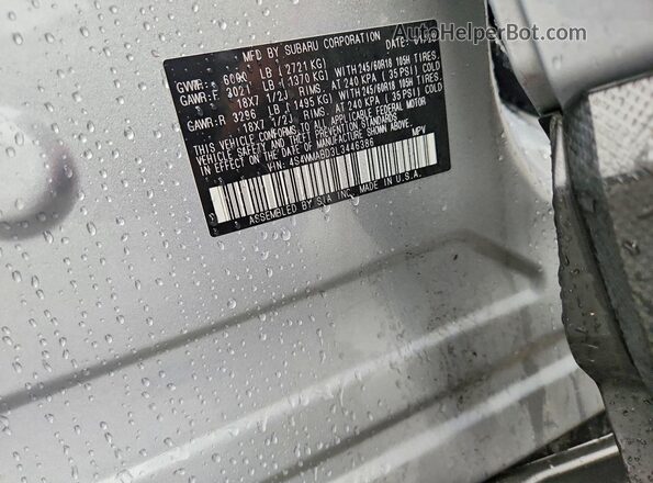 4S4WMABD3L3446386 2020 SUBARU ASCENT Silver VIN კოდის სტიკერის ხედი