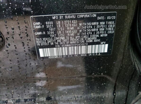4S4WMACD1P3430076 2023 SUBARU ASCENT Black VIN კოდის სტიკერის ხედი