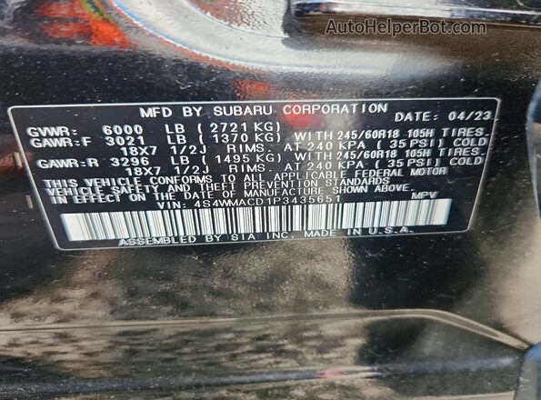 4S4WMACD1P3435651 2023 SUBARU ASCENT Черный Вид наклейки с VIN-кодом