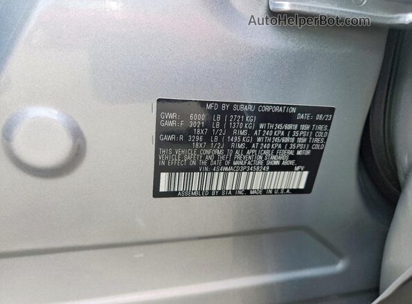 4S4WMACD3P3458249 2023 SUBARU ASCENT Silver VIN sticker view