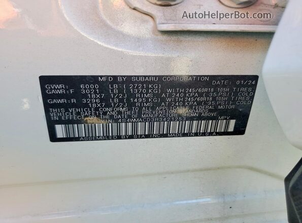 4S4WMACD3R3421253 2024 SUBARU ASCENT White სალონის 360-გრადუსიანი ხედი