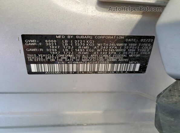4S4WMACD4P3423865 2023 SUBARU ASCENT Silver VIN sticker view