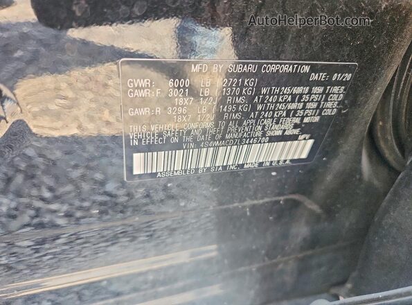 4S4WMACD7L3446700 2020 SUBARU ASCENT Black Vista de la etiqueta del VIN