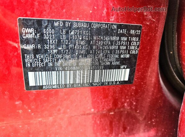 4S4WMACD8N3455599 2022 SUBARU ASCENT Red Engine compartment view