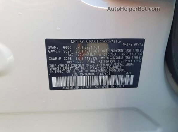 4S4WMADD7S3437623 2025 SUBARU ASCENT White Vista interior de 360 grados