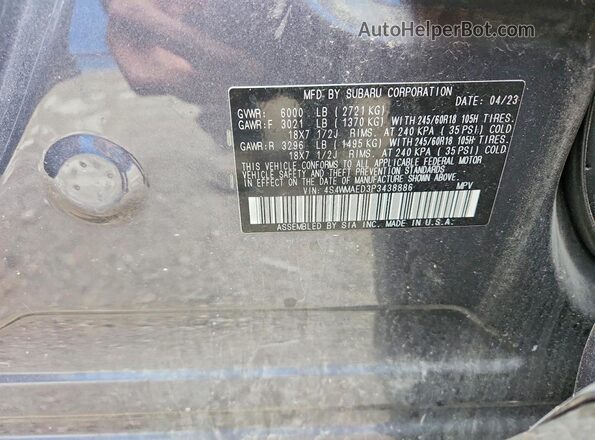 4S4WMAED3P3438886 2023 SUBARU ASCENT Серый Вид наклейки с VIN-кодом