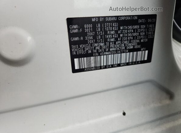 4S4WMAED5L3477134 2020 SUBARU ASCENT White VIN sticker view