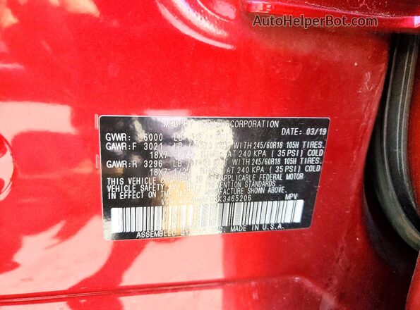 4S4WMAFD3K3465206 2019 SUBARU ASCENT Red VIN კოდის სტიკერის ხედი