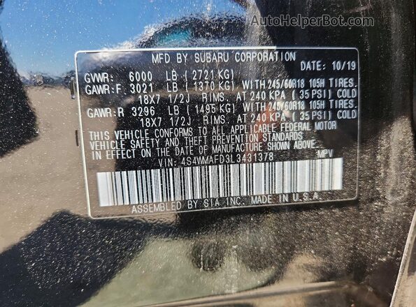 4S4WMAFD3L3431378 2020 SUBARU ASCENT Black VIN կոդի պիտակի տեսք