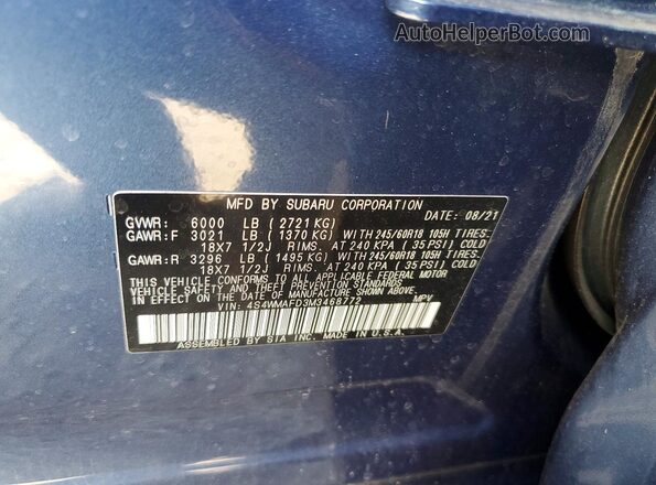 4S4WMAFD3M3468772 2021 SUBARU ASCENT Blue სალონის 360-გრადუსიანი ხედი
